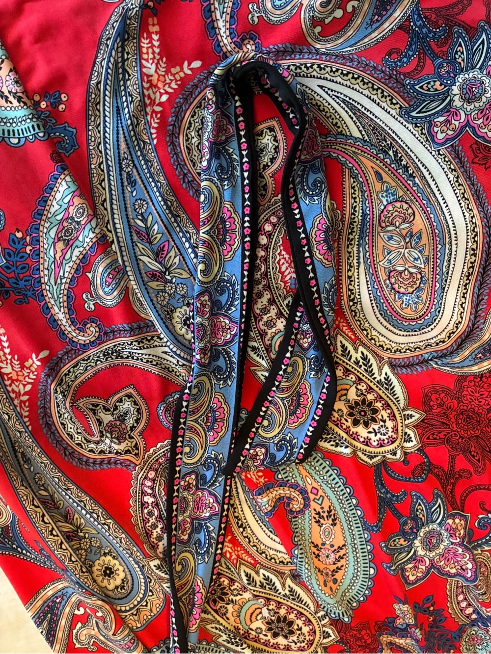 Studio One Plus Size 22W Red Paisley Faux Wrap Dress NWT Tie Waist Midi Dress - Picture 10 of 12
